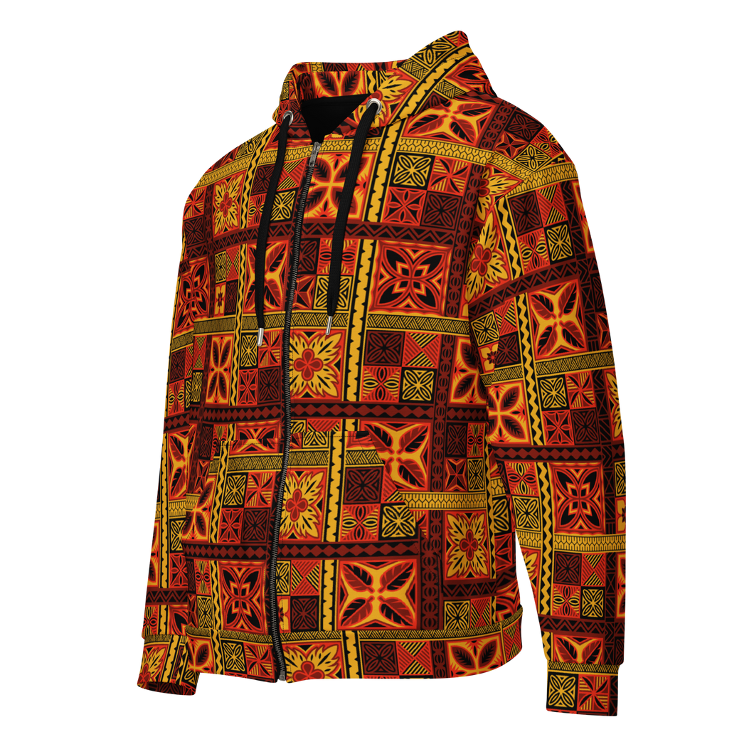 Fiery Tiki Squares Unisex zip hoodie