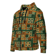 Load image into Gallery viewer, Green Tiki Squares Unisex zip hoodie