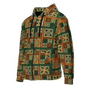 Green Tiki Squares Unisex zip hoodie