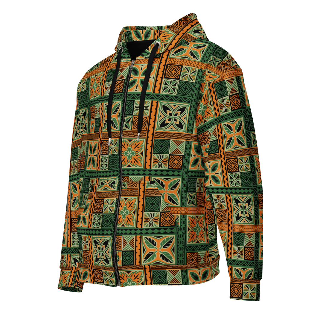 Green Tiki Squares Unisex zip hoodie