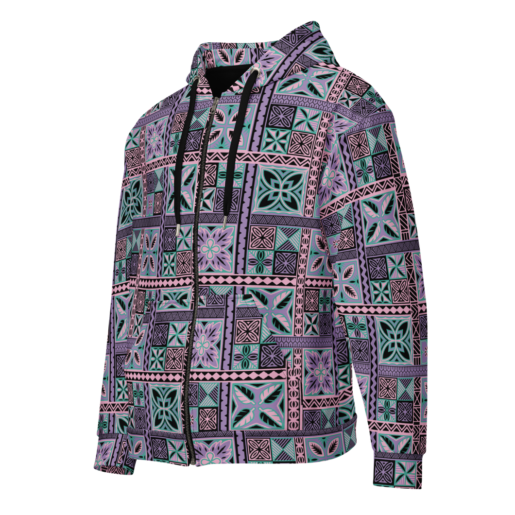 Purple Tiki Squares Unisex zip hoodie