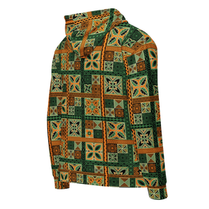 Green Tiki Squares Unisex zip hoodie