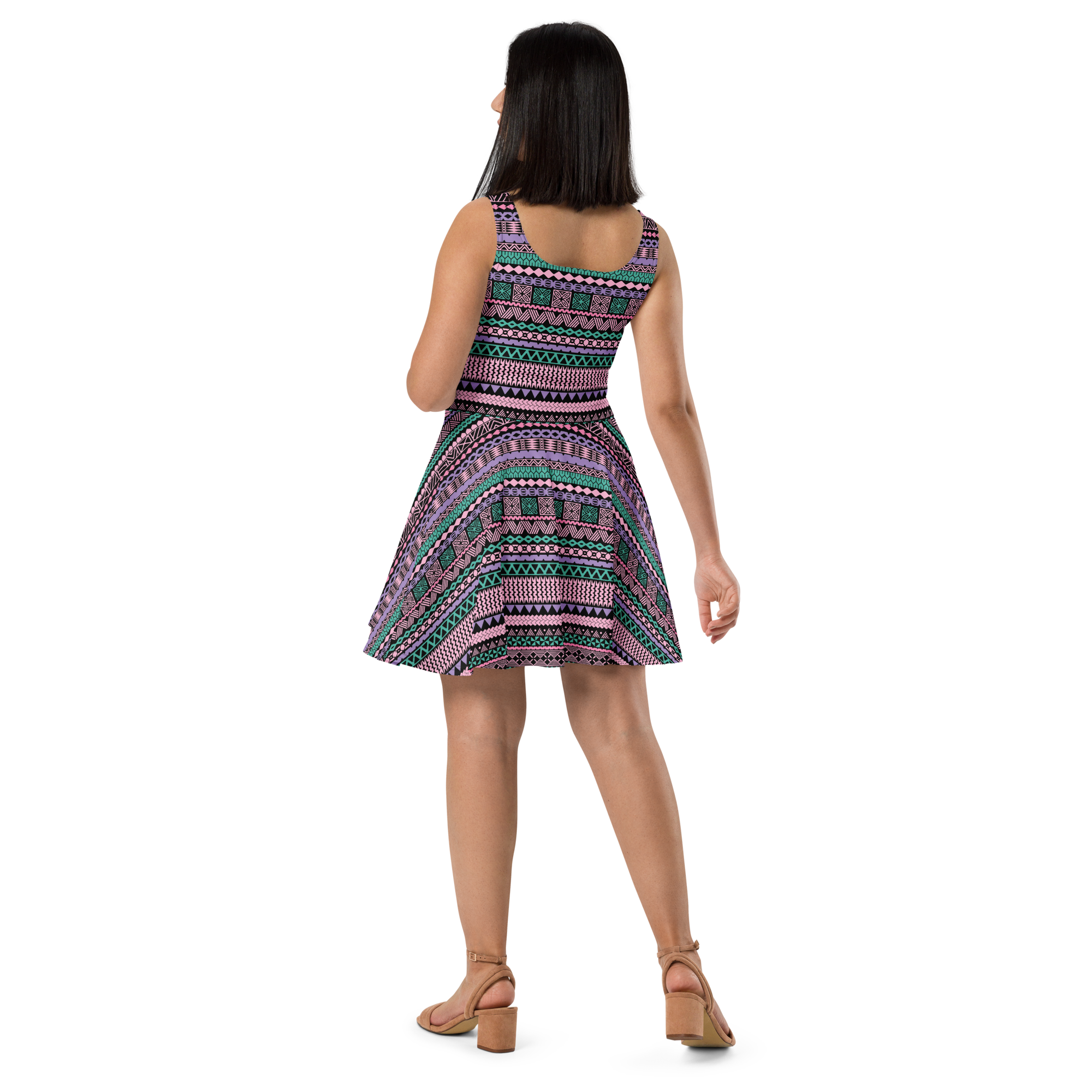 striped skater dress Black & White Striped Print Skater Dress (up to 3X)