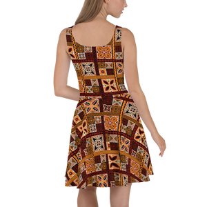 Brown Tiki Squares Skater Dress