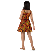 Load image into Gallery viewer, Fiery Tiki Squares Skater Dress