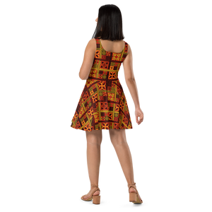 Fiery Tiki Squares Skater Dress