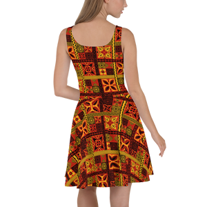 Fiery Tiki Squares Skater Dress