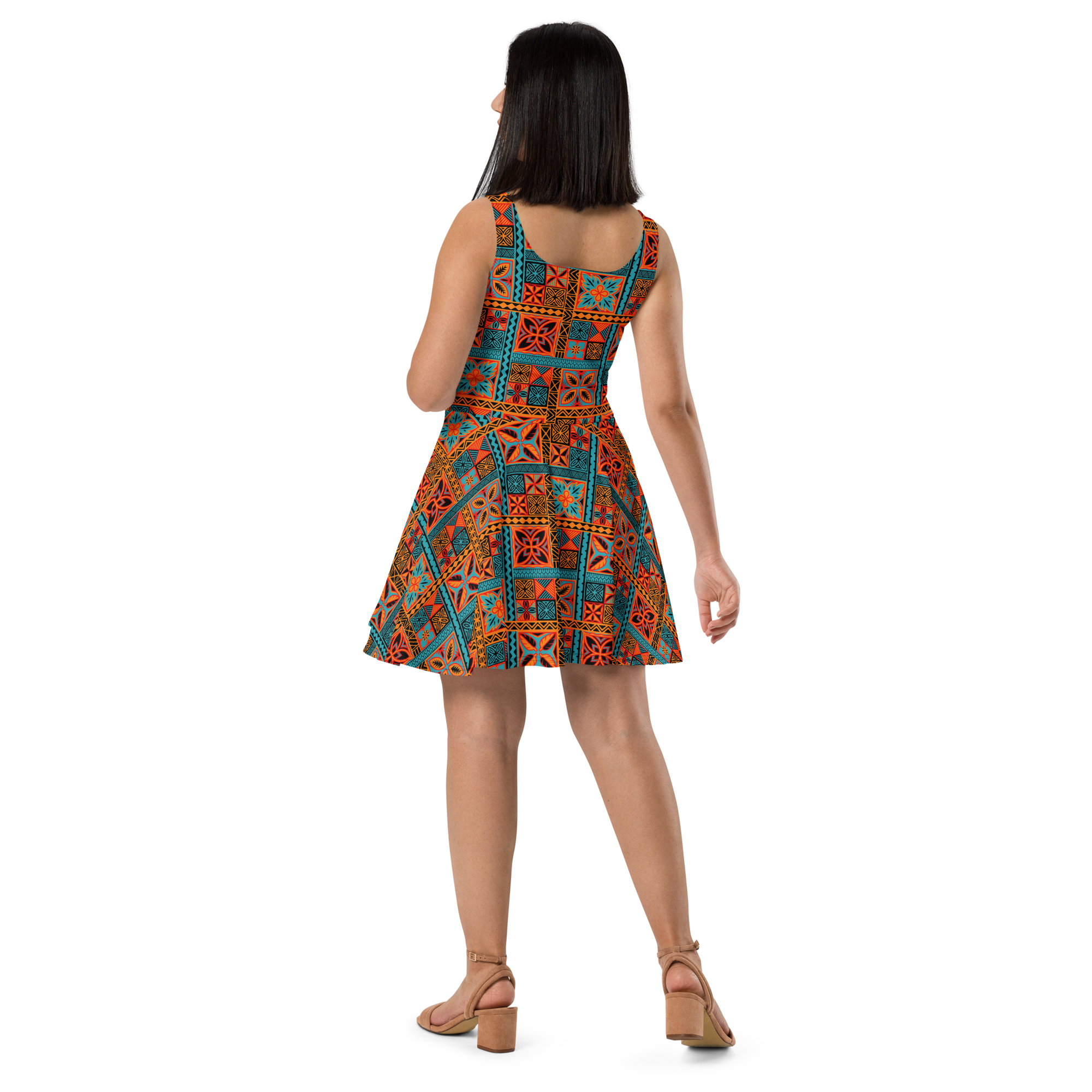 beach skater dress Skater Dress Mockup, Easy Transparent Canva Frame Style Fashion Mockup of a Trendy Woman in a Sleeveless Beach Dress for Print on Demand POD
