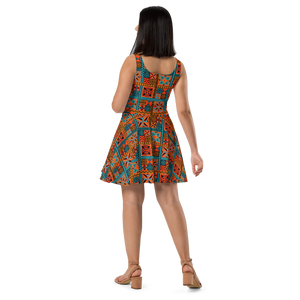 Beach Tiki Squares Skater Dress