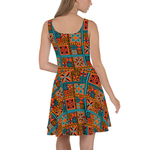 Beach Tiki Squares Skater Dress