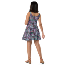 Load image into Gallery viewer, Purple Tiki Squares Skater Dress