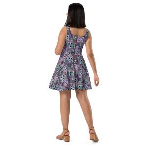 Purple Tiki Squares Skater Dress