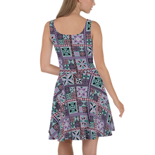 Load image into Gallery viewer, Purple Tiki Squares Skater Dress