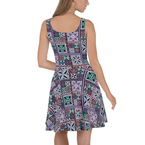 Purple Tiki Squares Skater Dress