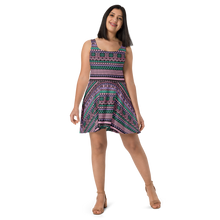 Load image into Gallery viewer, Pink and Teal Tiki Striped Skater Dress