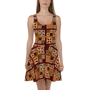 Brown Tiki Squares Skater Dress