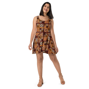 Brown Tiki Squares Skater Dress