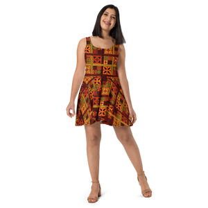 Fiery Tiki Squares Skater Dress