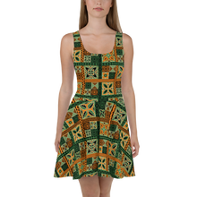 Load image into Gallery viewer, Green Tiki Squares Skater Dress