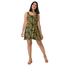 Load image into Gallery viewer, Green Tiki Squares Skater Dress