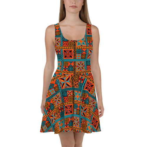 Beach Tiki Squares Skater Dress