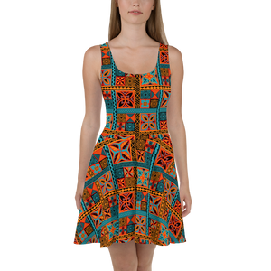 Beach Tiki Squares Skater Dress