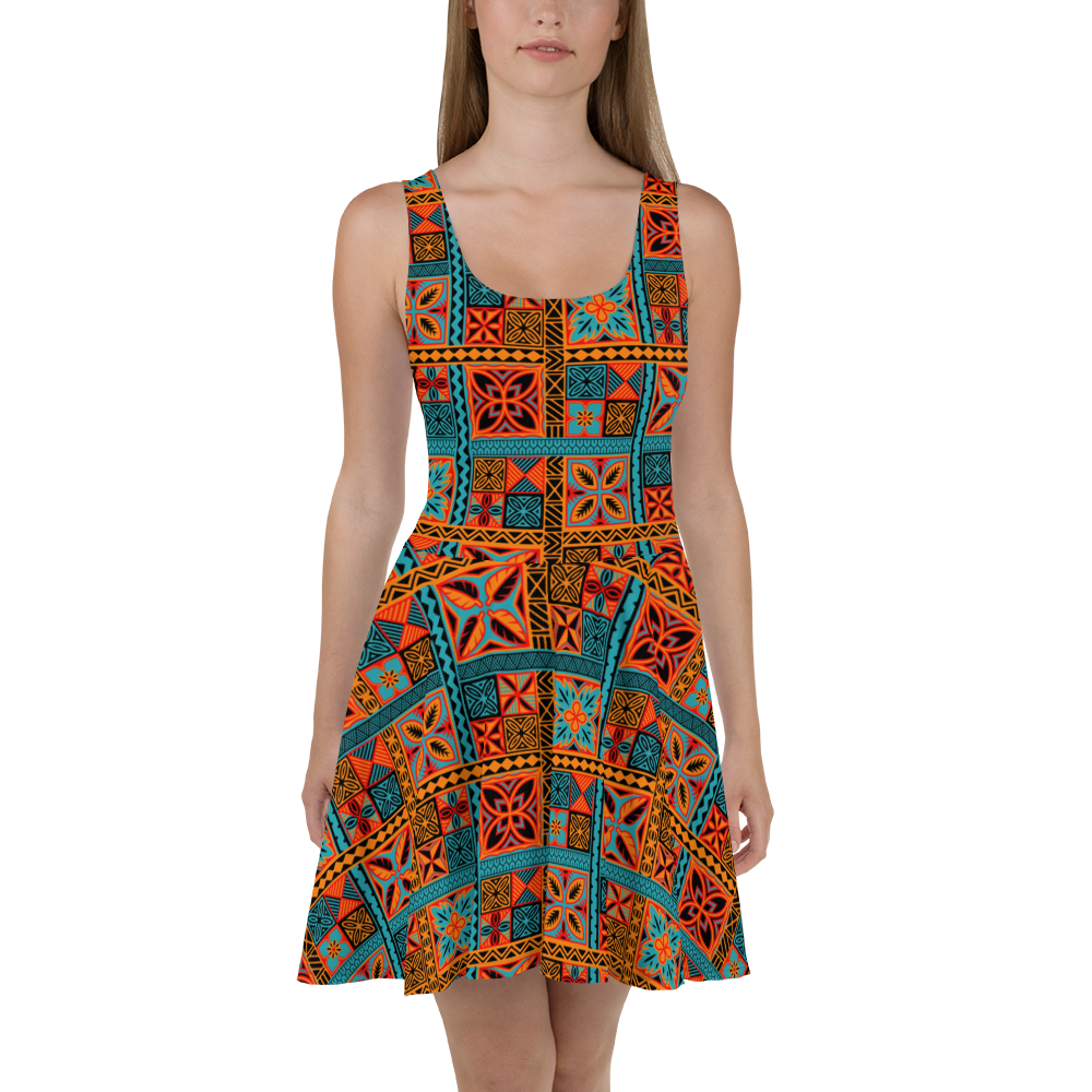 Beach Tiki Squares Skater Dress