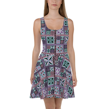 Load image into Gallery viewer, Purple Tiki Squares Skater Dress