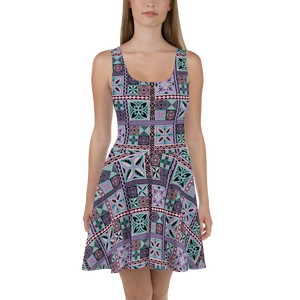 Purple Tiki Squares Skater Dress