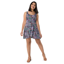 Load image into Gallery viewer, Purple Tiki Squares Skater Dress