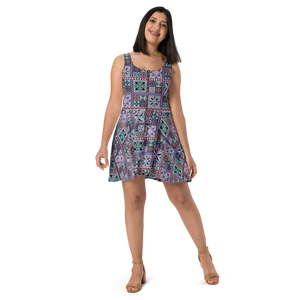 Purple Tiki Squares Skater Dress