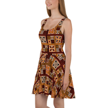 Load image into Gallery viewer, Brown Tiki Squares Skater Dress