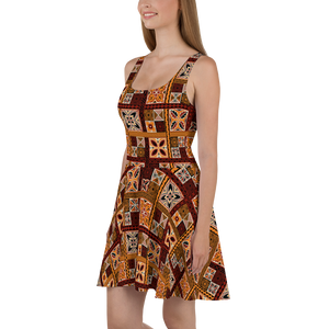 Brown Tiki Squares Skater Dress