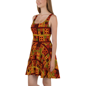 Fiery Tiki Squares Skater Dress