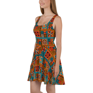 Beach Tiki Squares Skater Dress