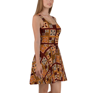 Brown Tiki Squares Skater Dress