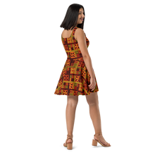 Load image into Gallery viewer, Fiery Tiki Squares Skater Dress