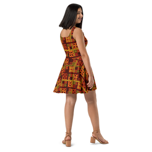 Fiery Tiki Squares Skater Dress