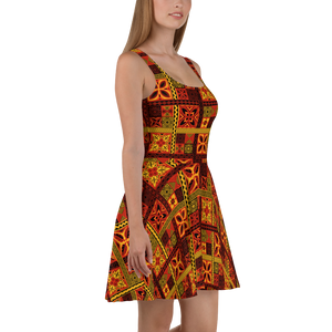 Fiery Tiki Squares Skater Dress