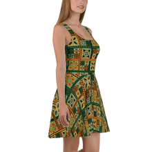 Load image into Gallery viewer, Green Tiki Squares Skater Dress