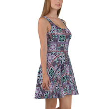 Load image into Gallery viewer, Purple Tiki Squares Skater Dress