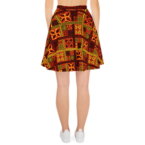 Fiery Tiki Squares Skater Skirt