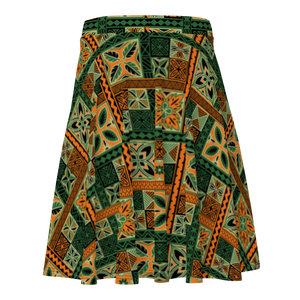 Green Tiki Squares Skater Skirt