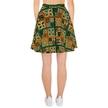 Load image into Gallery viewer, Green Tiki Squares Skater Skirt