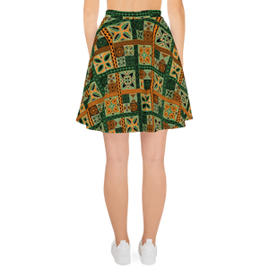 Green Tiki Squares Skater Skirt