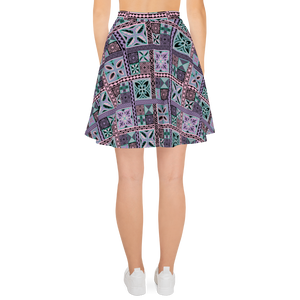 Purple Tiki Squares Skater Skirt