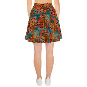 Beach Tiki Squares Skater Skirt