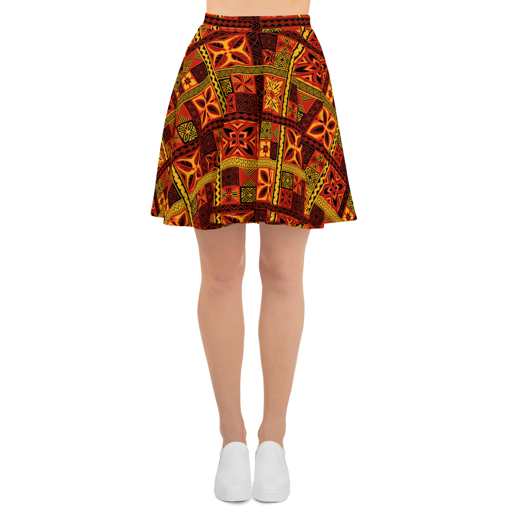 Fiery Tiki Squares Skater Skirt