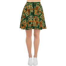 Load image into Gallery viewer, Green Tiki Squares Skater Skirt