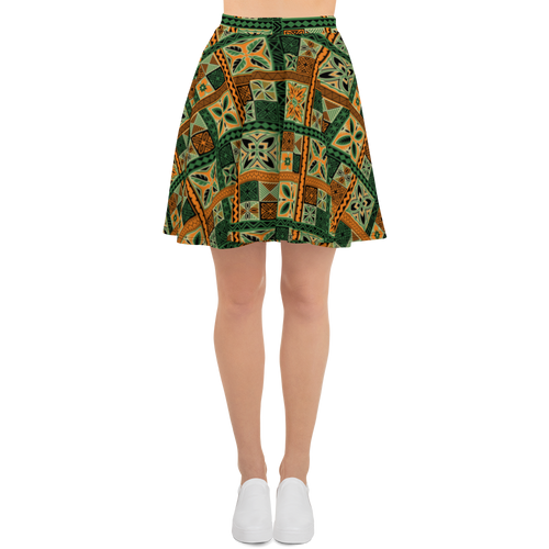 Green Tiki Squares Skater Skirt